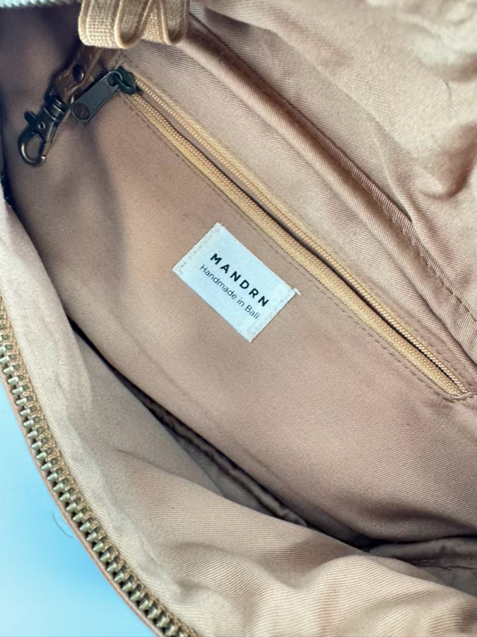 MANDRN Camel Woven Leather Fanny Pack