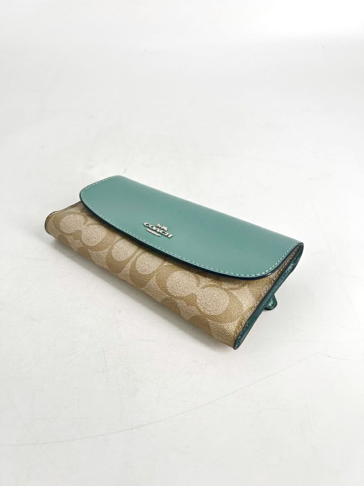 COACH Blue & Taupe Monogram Leather Wallet 2 Piece