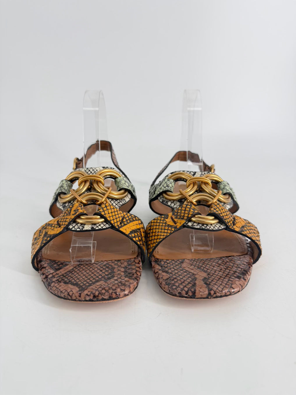 TORY BURCH Size 8.5 Brown, Mint & Orange Leather Animal Print Sandals
