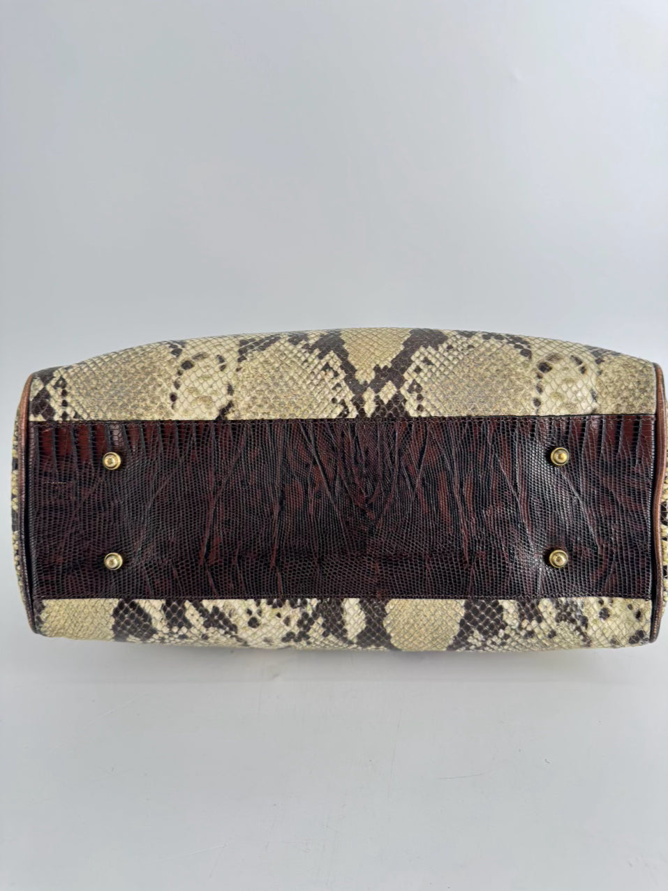 BRAHMIN Cream & Brown Leather Snake Print Purse