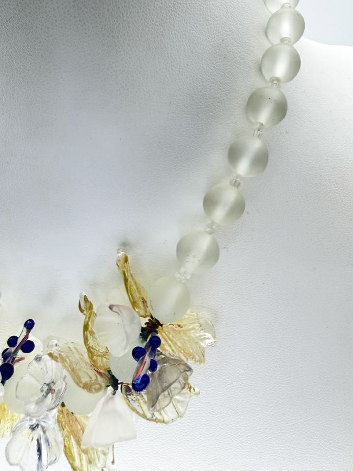 Blue & White Venetian Glass Flower Necklace