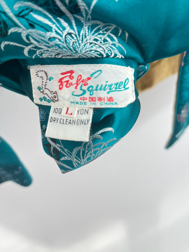 VINTAGE SOLZ SQUIRREL Size L Teal & Gold Floral Reversible Jacket