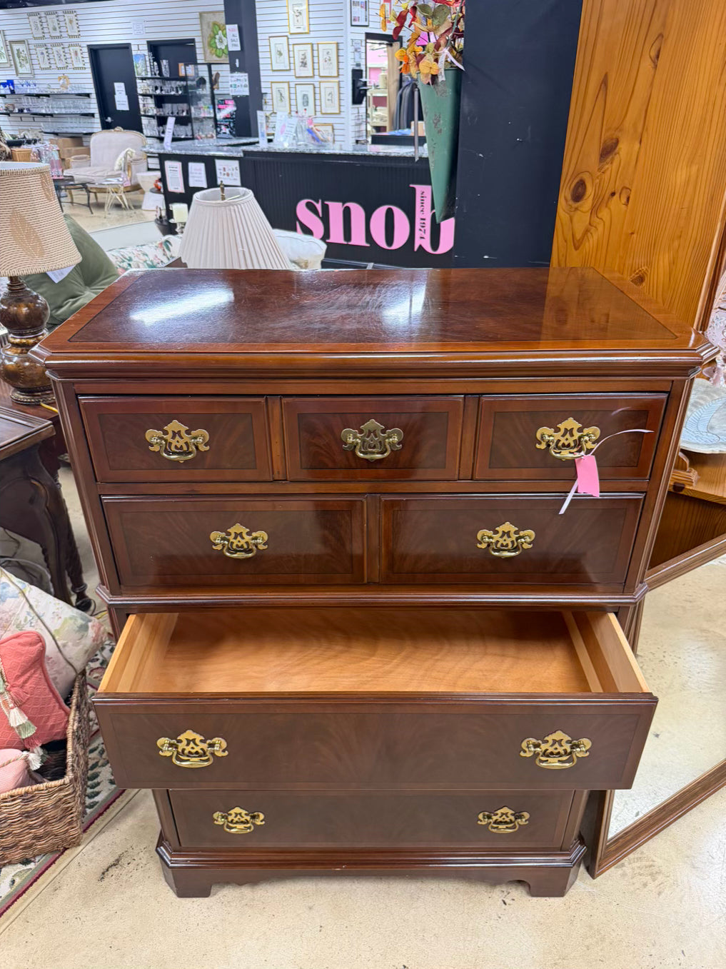 DREXEL Dark Mahogany Chippendale 5 Drawer Chest