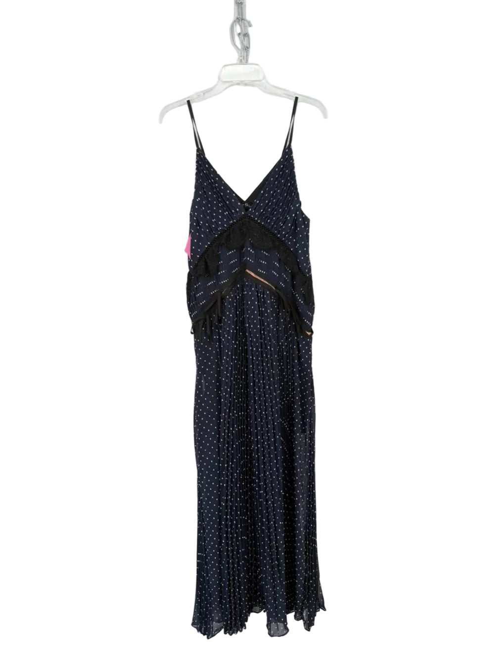 SELF PORTRAIT Size Wmn's 10 Navy Lace Detail Pleated Sleeveless Maxi-Dress NWT