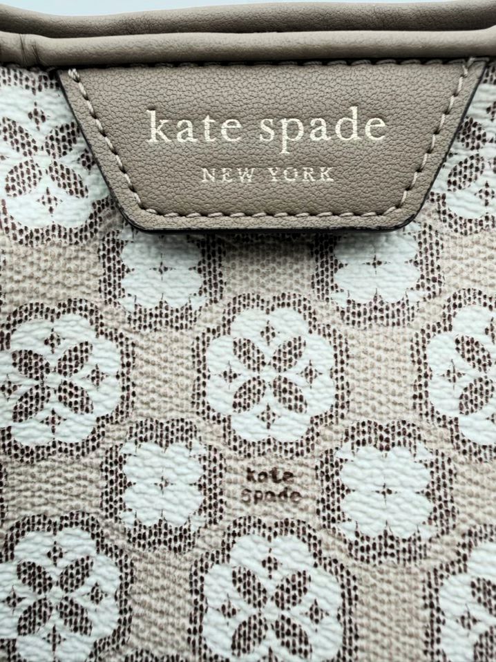 KATE SPADE Beige & White Coated Canvas Flower Monogram Tote Bag