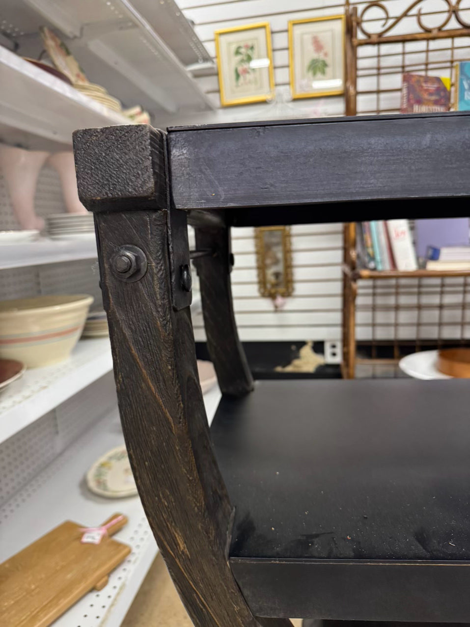 RESTORATION HARDWARE Black Wood & Iron Industrial Rolling Bar Cart