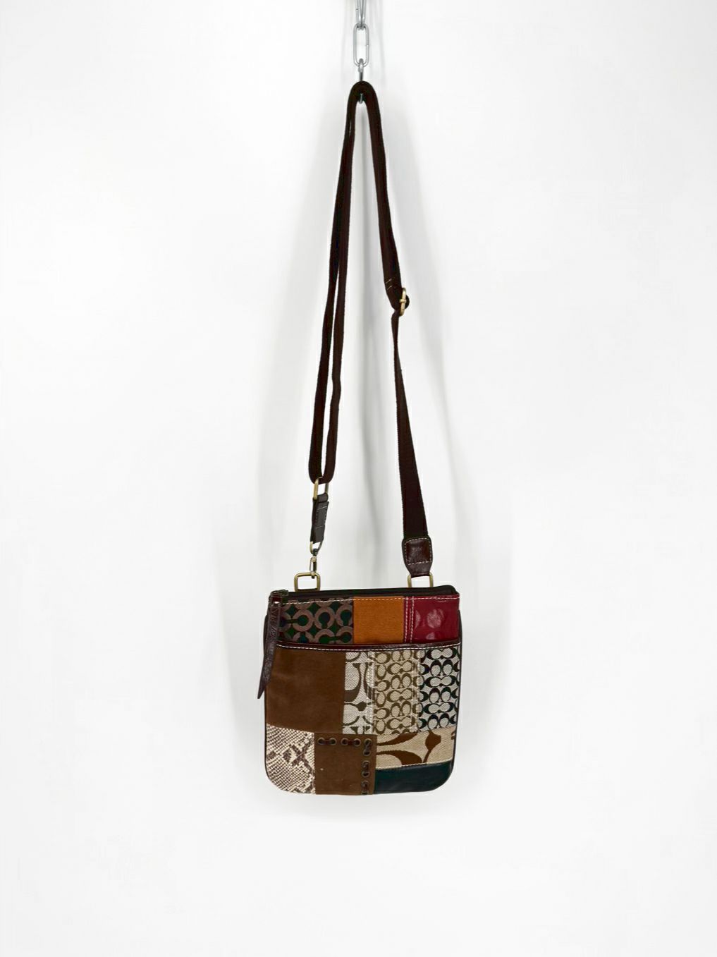 COACH Brown & Red Leather Patchwork Crossbody Bag