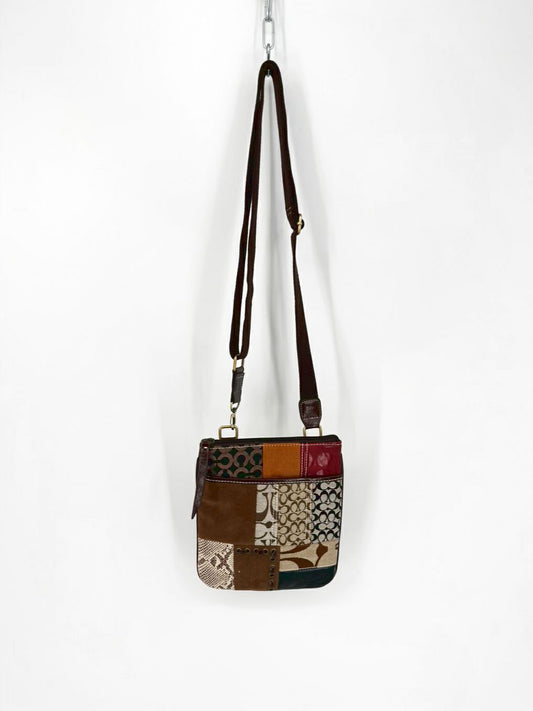 COACH Brown & Red Leather Patchwork Crossbody Bag