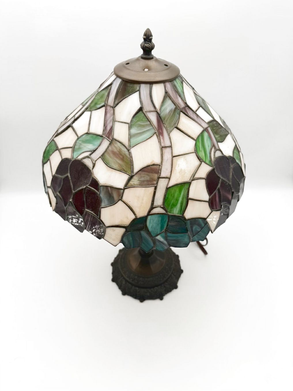 Tiffany Style Metal Lamp w/ Purple, Green & White Shade