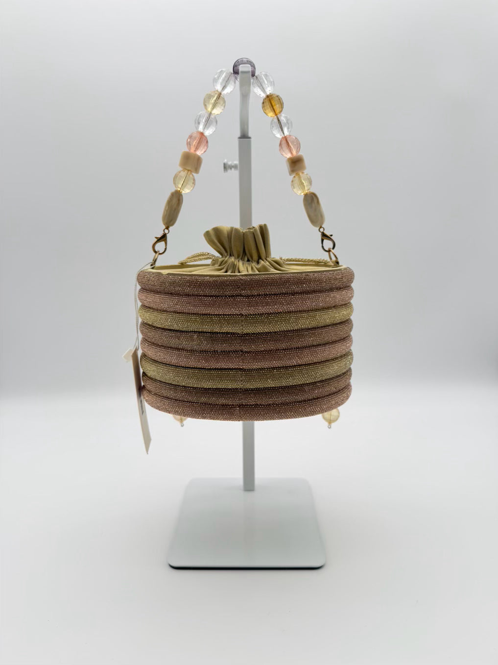 DAVID JEFFERY Beaded Pink & Gold Stripe Evening Bag NWT