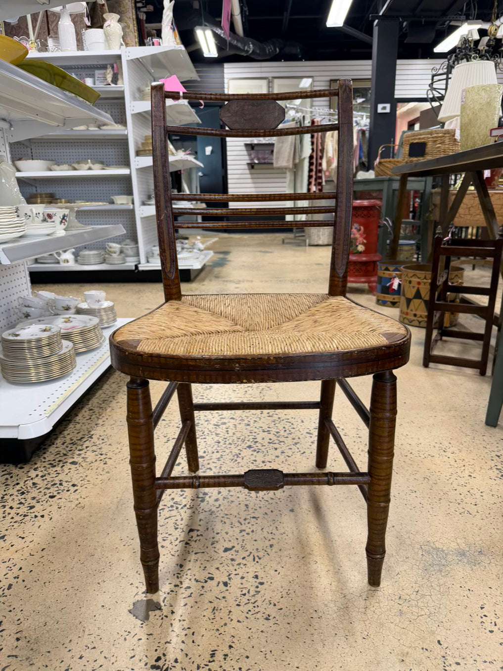 ANTIQUE Wood Desk Chair w/ Rush Seat