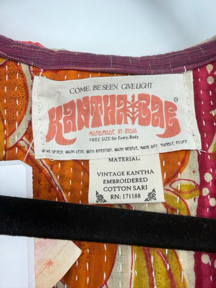 KANTHA BAE Size Wmn's Free Size Red/Beige Hooded Open Front Floral Coat