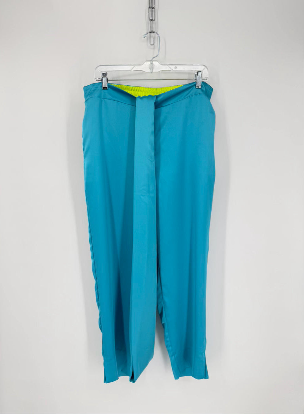 GRETCHEN SCOTT Size L Teal Satin Belted Pants NWT