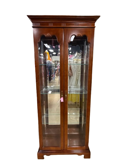 AMERICAN MARTINSVILLE Wood Display Case w/ Light & Glass Shelves
