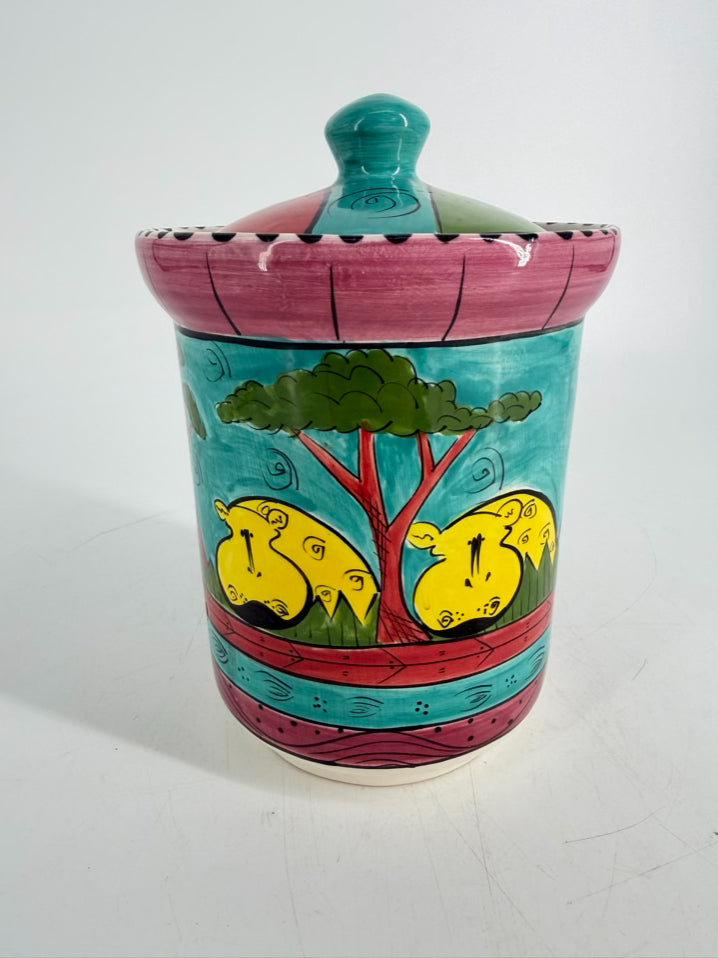 ZIMBABWE Multi Colored Ceramic Small Jar w/ Lid