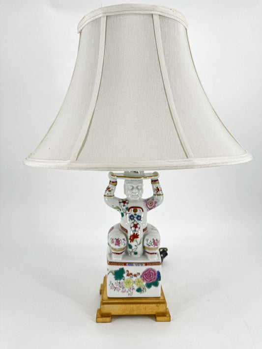 Pink & Green Man on Gold Base Porcelain Lamp