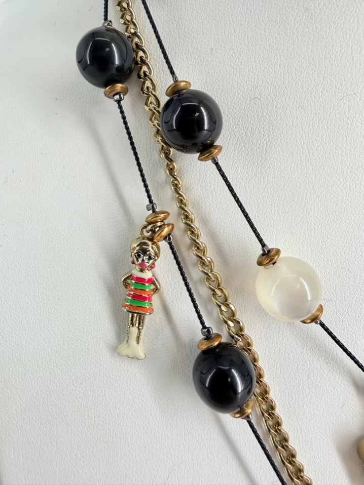 BETSY JOHNSON Black & Gold Mod Collection Polka Dot Moped Necklace & Earring Set