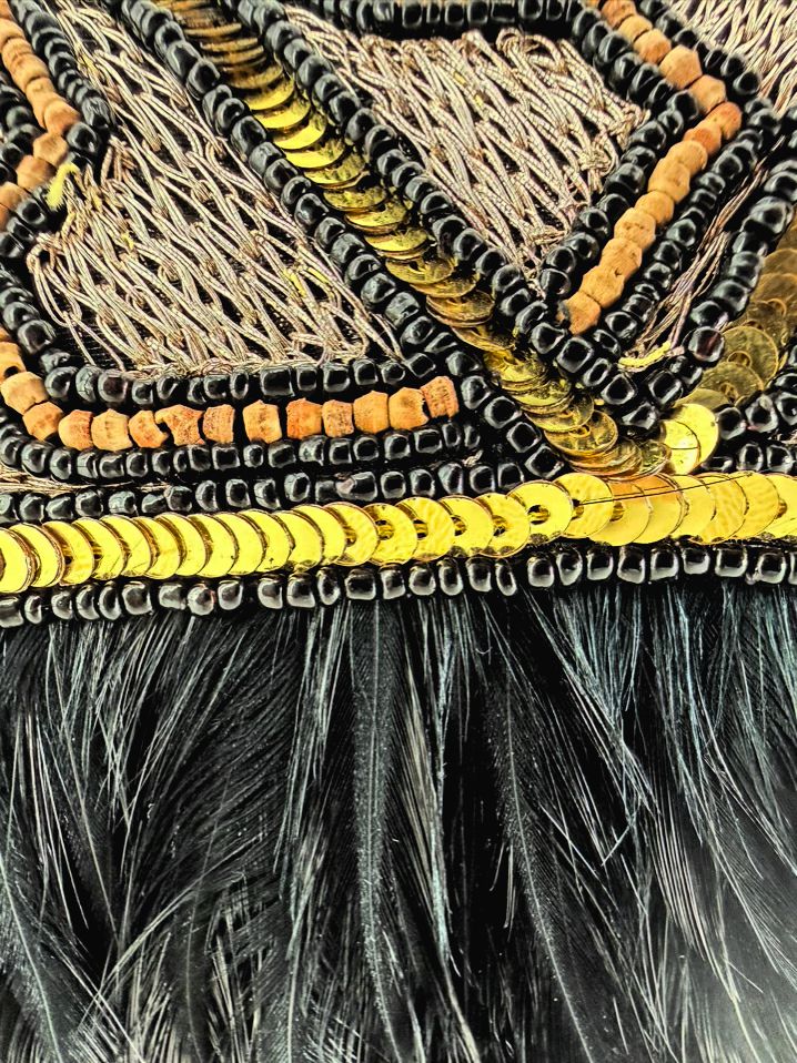 MOO ROO CHARLESTON SIGNED MARY NORTON Black Feather Beaded Art Deco Evening Bag