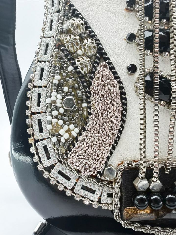 MARY FRANCES Greatest Hits Black & White Guitar Shape Purse