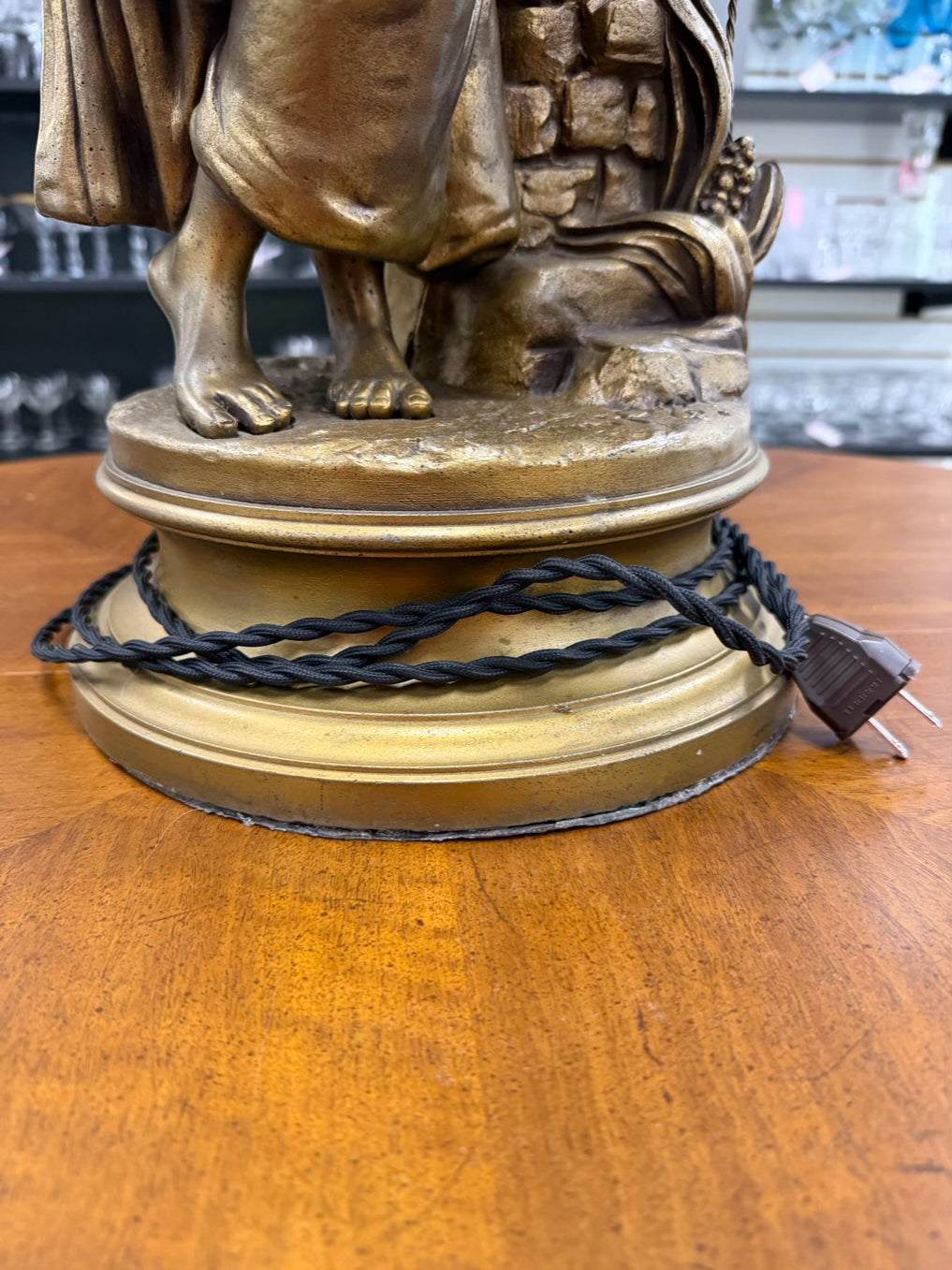 HENRI PLES Art Nouveau Woman by the Well Gold Metal Lamp