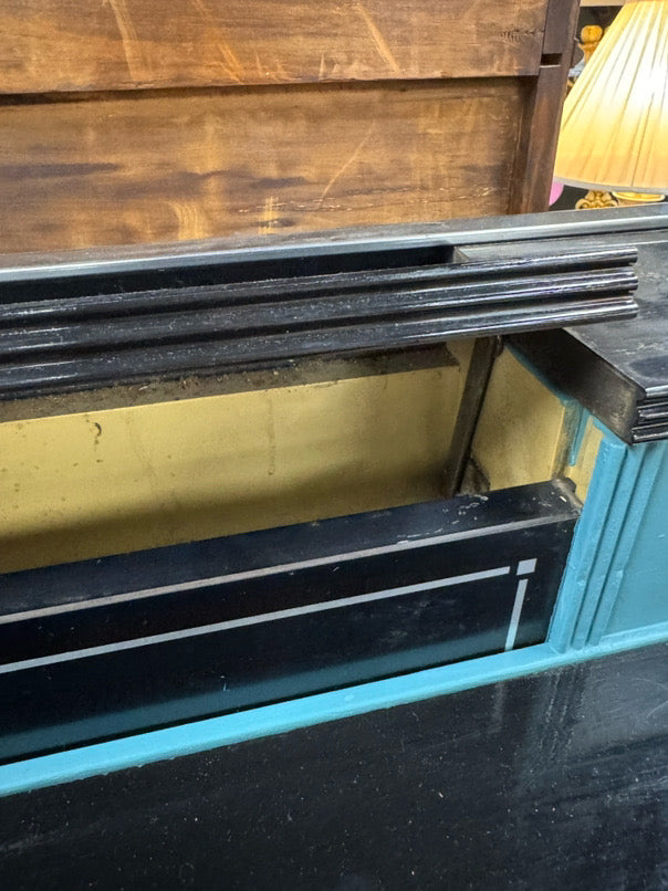 VINTAGE Turquoise & Black Painted Wood Art Deco Dental Detail Cabinet