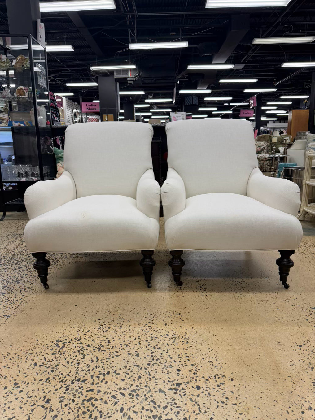 White Linen Look Pair Of Club Chairs