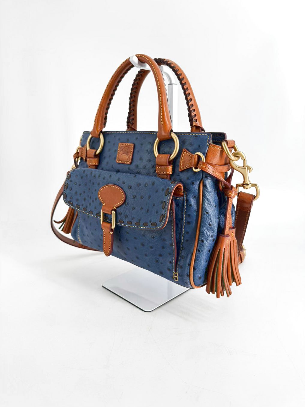 DOONEY & BOURKE Blue & Brown Ostrich Embossed Leather Pocket Satchel
