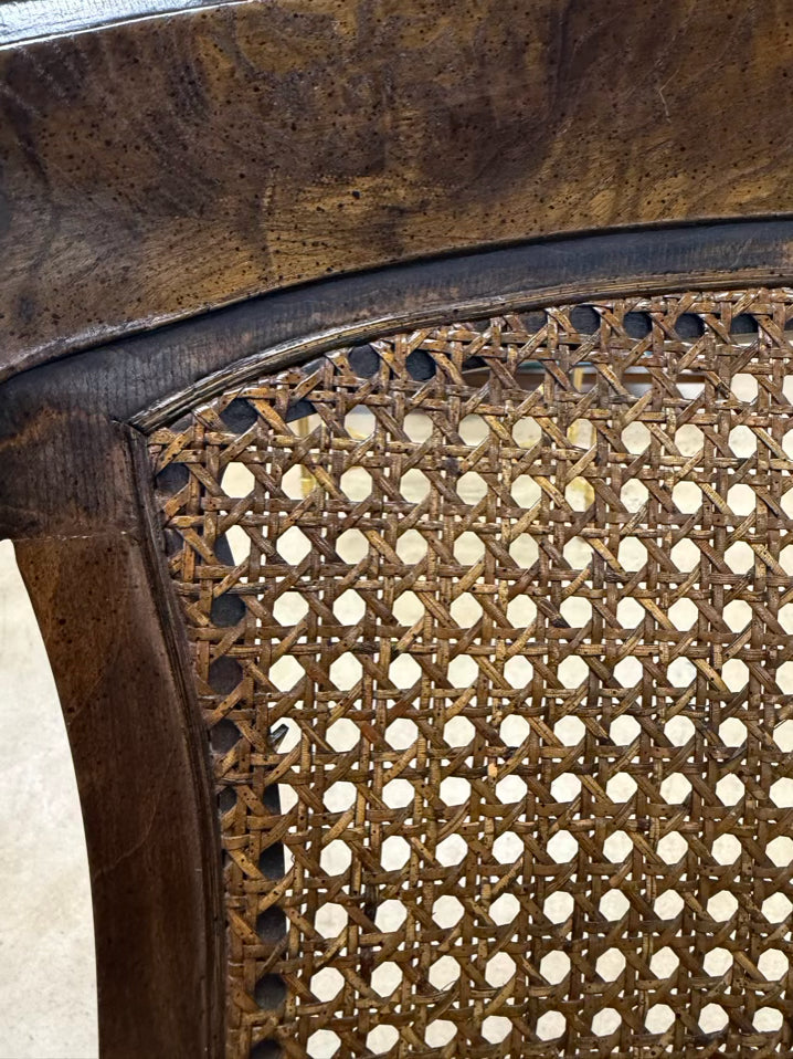 CENTURY Wood Captain Cane Back Chair w/ Brown Leather Seat