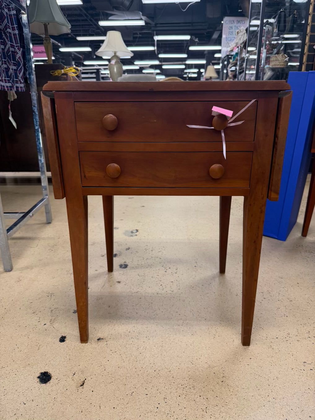 VINTAGE Light Wood Drop Leaf Table w/ 2 Drawers