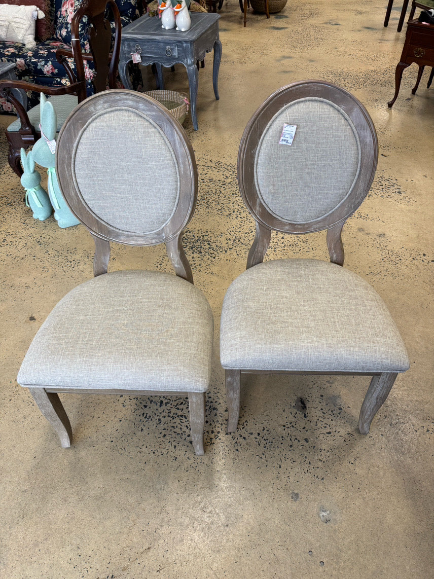 White Wash Wood Upholstered Pair of Side Chairs