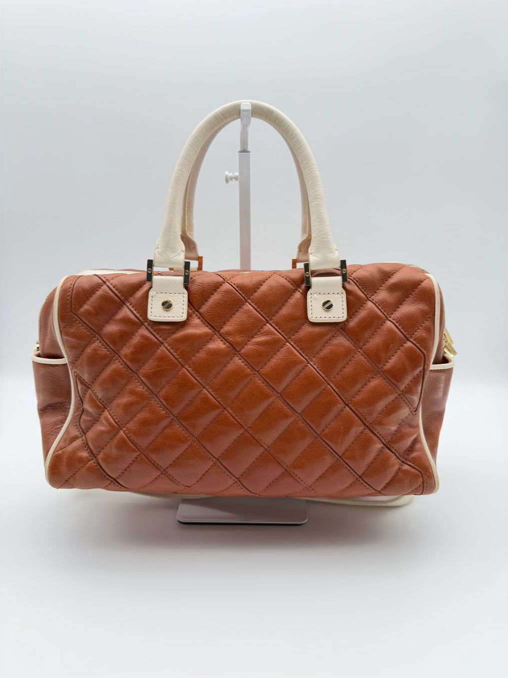 TORY BURCH Cognac Leather Quilted Purse