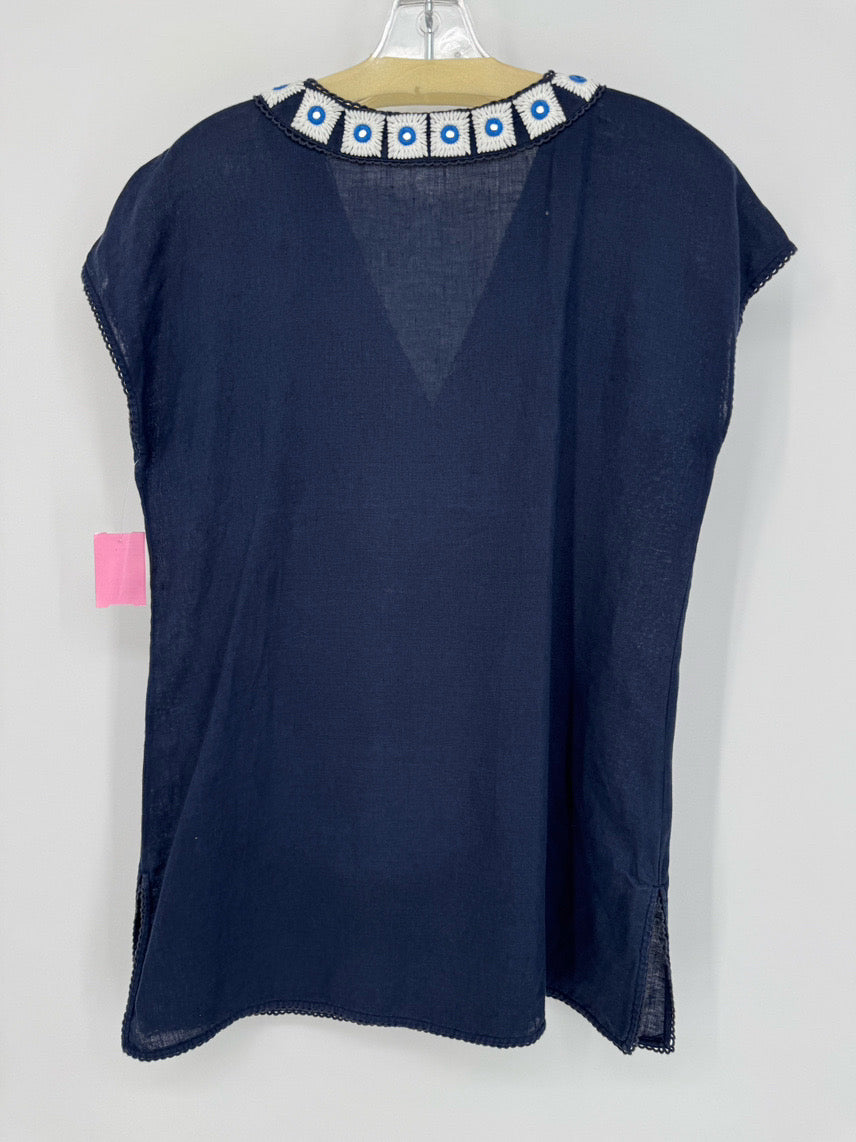TORY BURCH Size M Navy Embroidered Neck Tunic