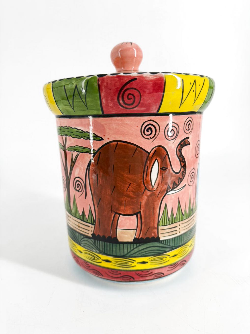 ZIMBABWE Multi Colored Ceramic Large Jar w/ Lid