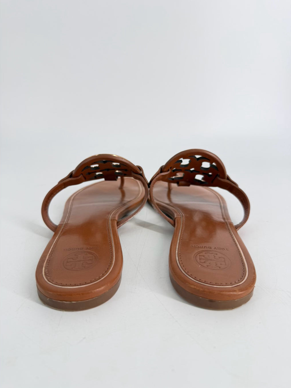 TORY BURCH Size 9 Cognac Monogram Sandals