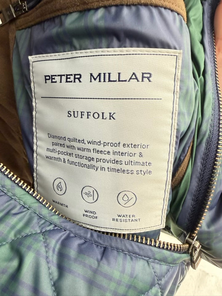 PETER MILLAR Men's Size M Navy & Green Quilted Plaid Jacket