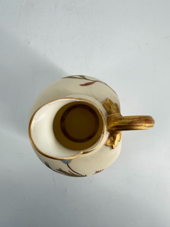 ROYAL WORCESTER Cream, Green & Blue Flatback Pitcher