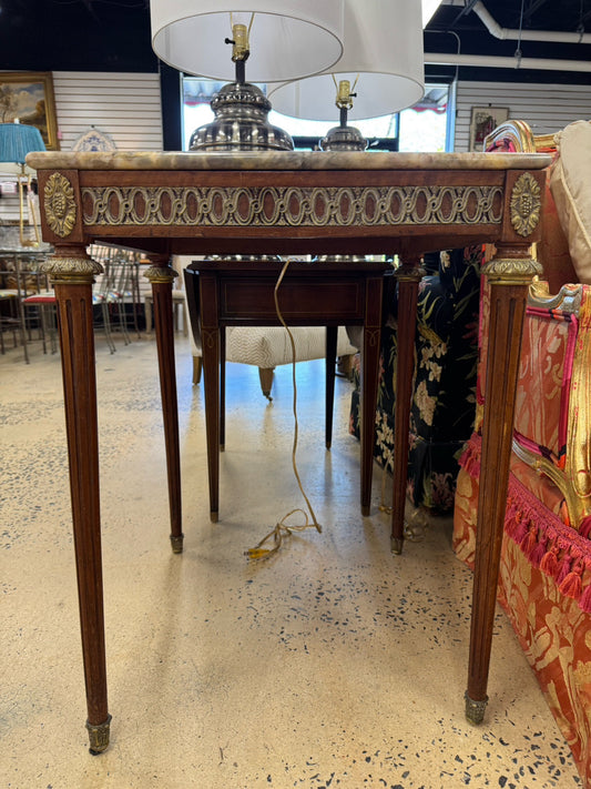 VINTAGE Wood & Marble Square French Occasional Table