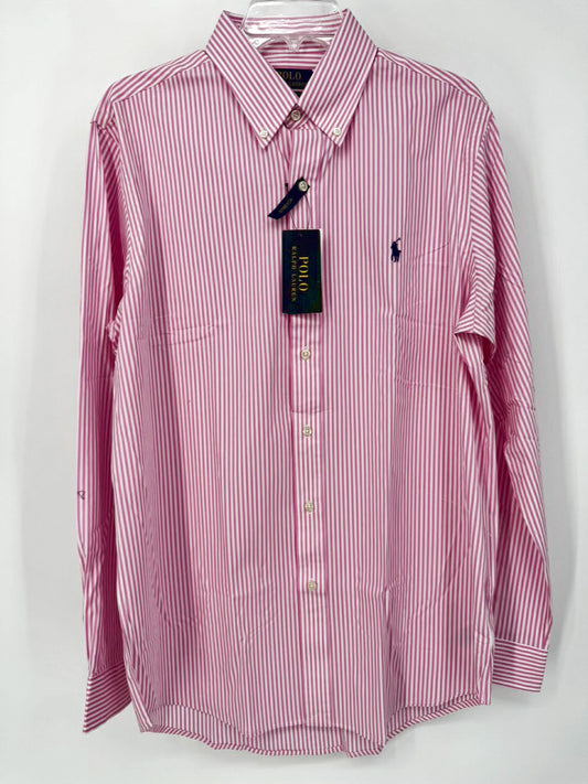 POLO RALPH LAUREN Size M Pink & White Stripe Long Sleeve Shirt NWT