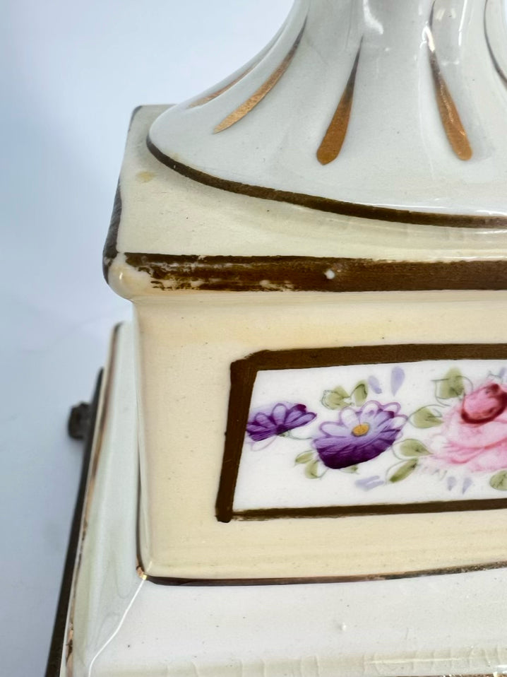 VINTAGE Cream & Yellow Porcelain Pair of Footed Urns