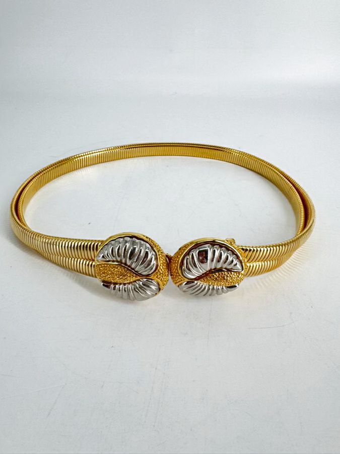 JUDITH LEIBER Metal Gold Tone Stretch Double Belt