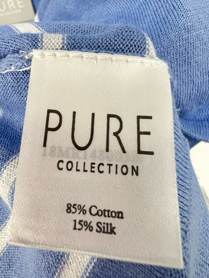 PURE COLLECTION Size 14/16 Blue & White Stripe Knit Top NWT