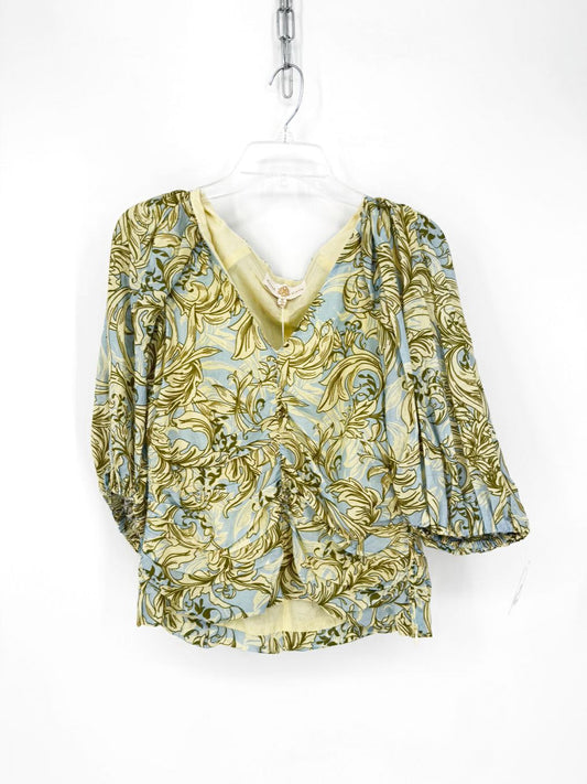 ANNA CATE Size M Blue & Yellow Print Blouse