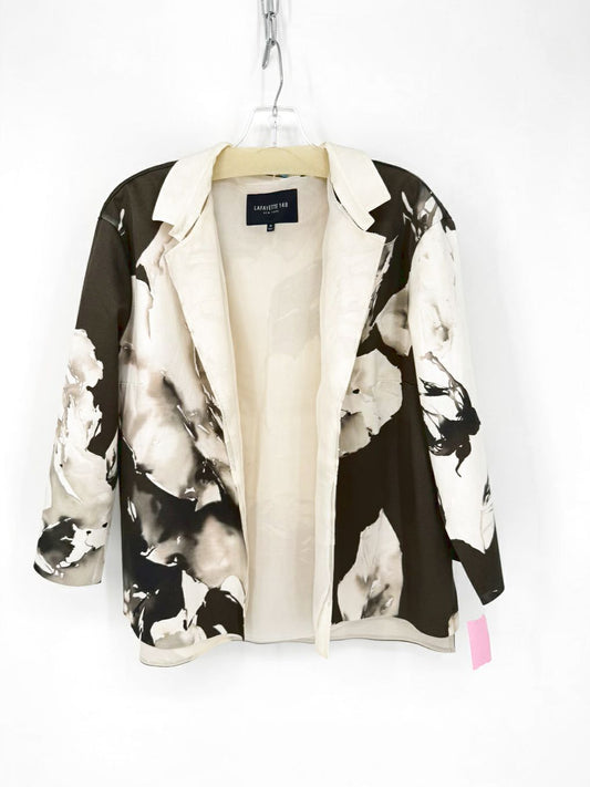 LAFAYETTE 148 Size M Ivory & Black Silk Lining Floral Blazer