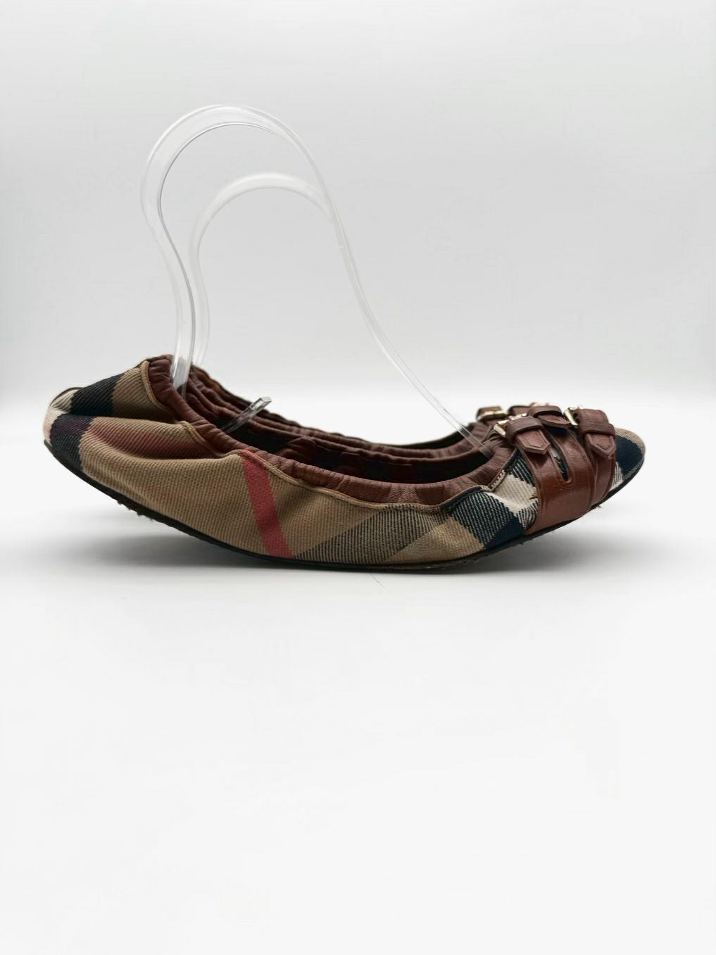 BURBERRY Size WMNS 38 Brown, White & Black Novacheck Ballerina Flats