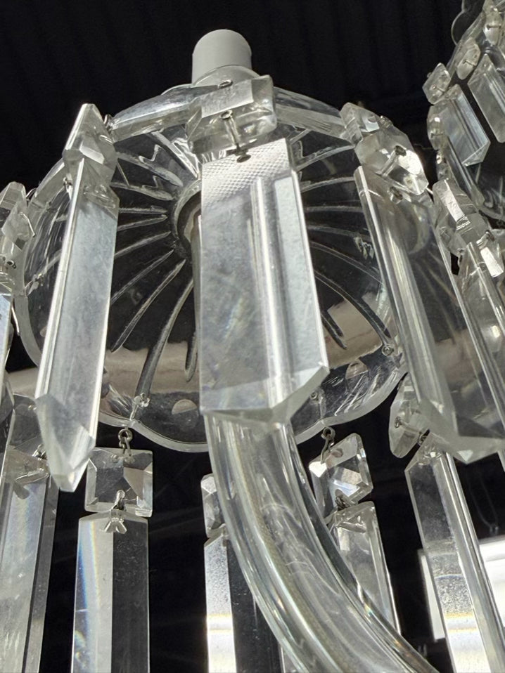 Clear & Silver Crystal & Polished Chrome 6 Arm Chandelier w/ Prisms