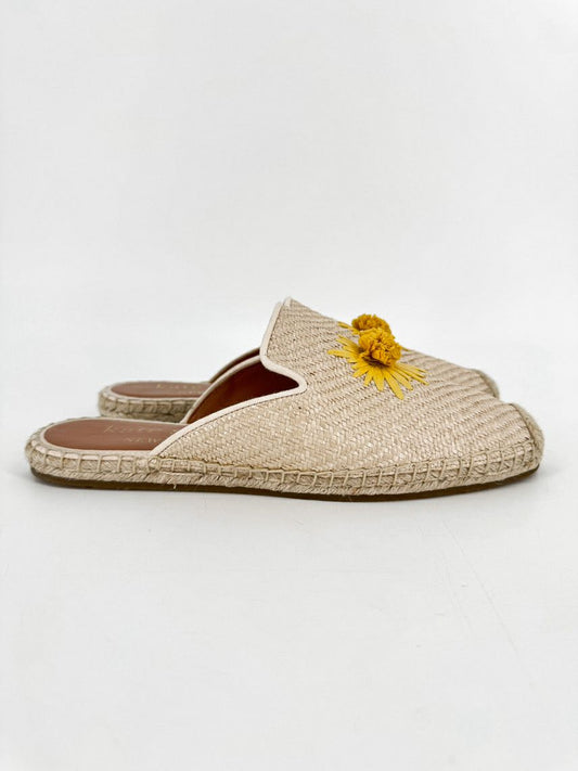 KATE SPADE Size 8 Natural & Yellow Raffia Flower Straw Espadrilles