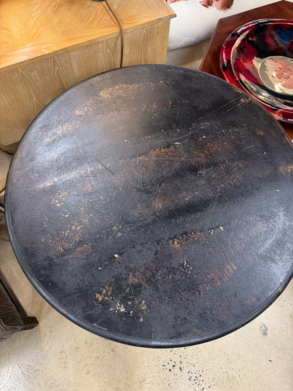 RESTORATION HARDWARE Black Painted Wood Shabby Chic Pedestal Table