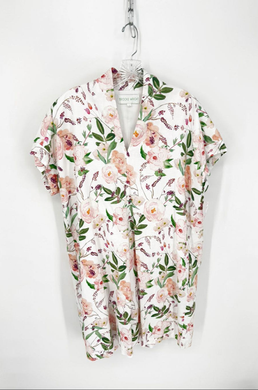 BROOKE WRIGHT Size XL Cream Linen Blend Floral Dress