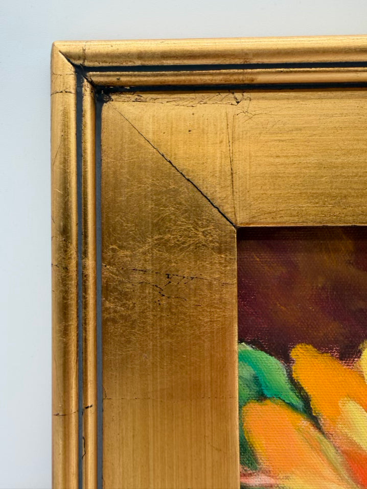 SIGNED CAROL WILLIS Black Eyed Susan's Oil Painting In Gold Frame