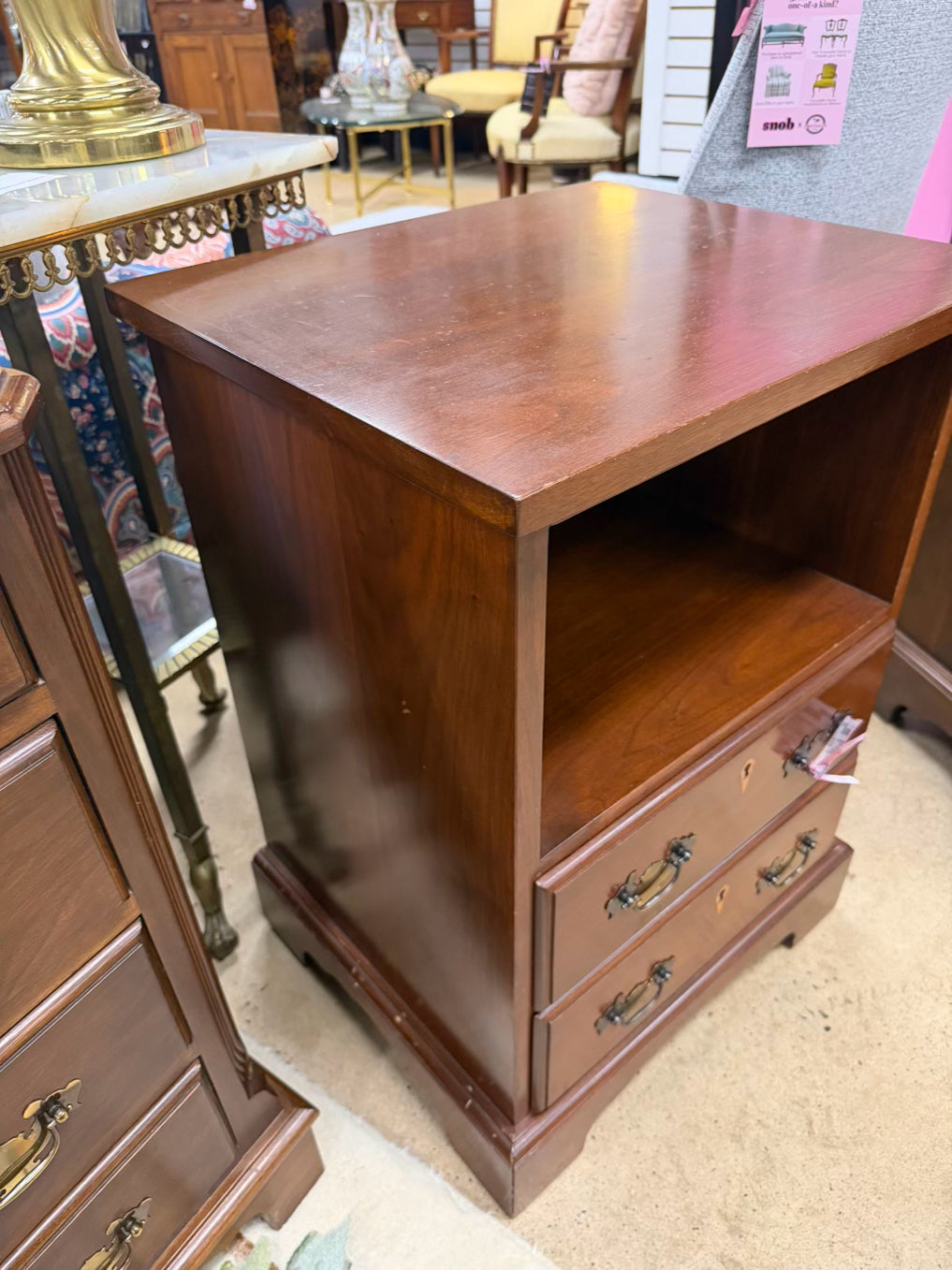 BENBOW Wood 2 Drawer Nightstand w/ Shelf